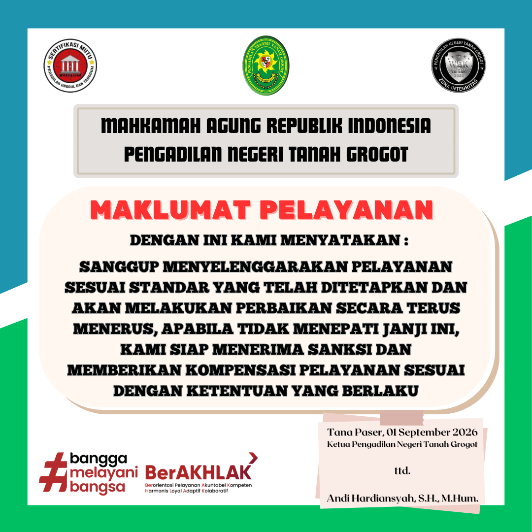 Maklumat Pelayanan Pengadilan Negeri Tanah Grogot