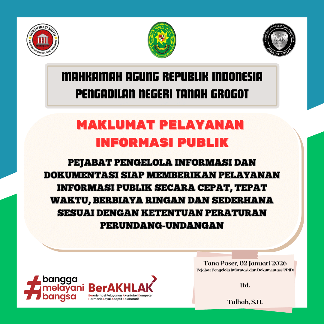 Maklumat Pelayanan Informasi Pengadilan Negeri Tanah Grogot